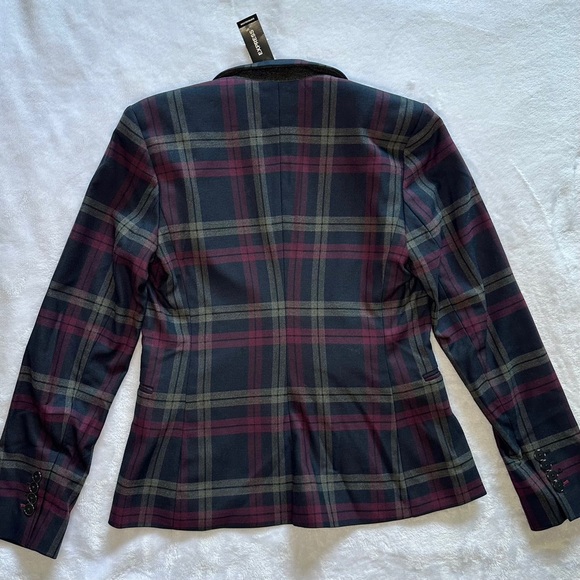 Express NWT Silk Lined Plaid Blazer in Red, Black, Gray Dark Academia Size 6 - Picture 7 of 8